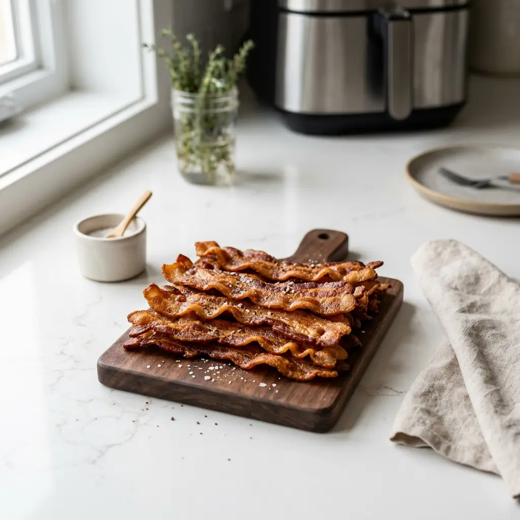 Photo de Bacon à l'air fryer préparé à l'air fryer
