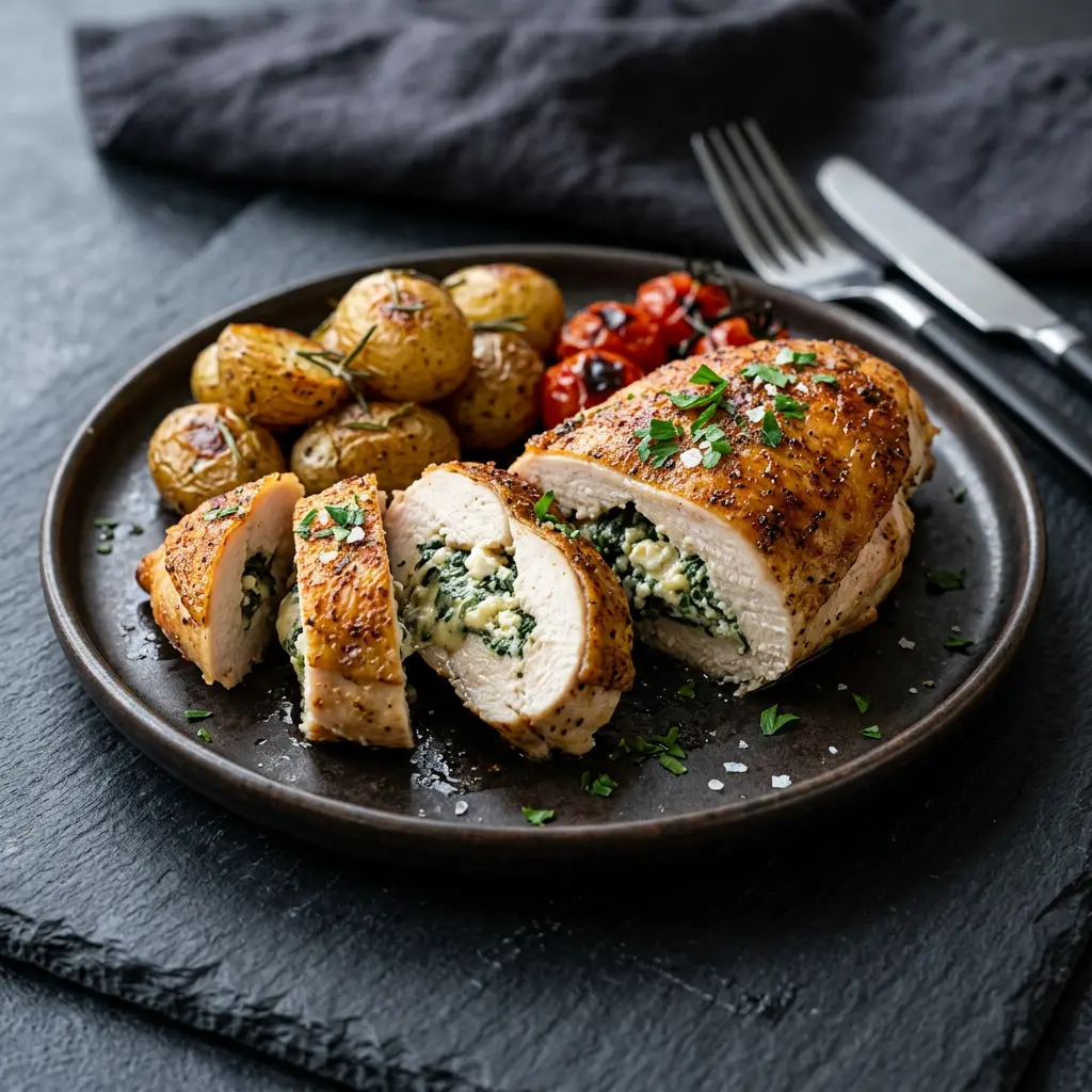 Photo de Blanc de poulet farci à l'air fryer préparé à l'air fryer