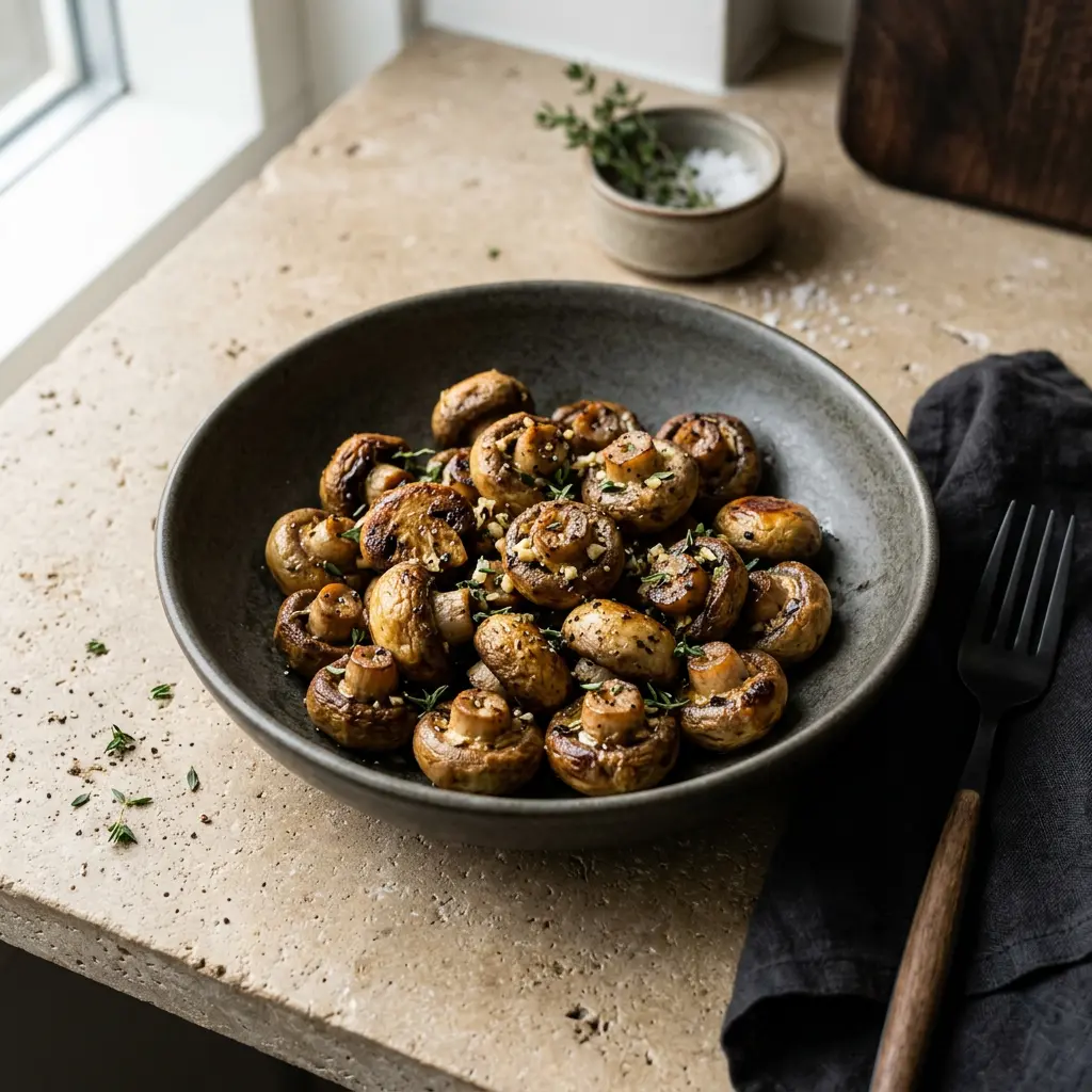 Photo de Champignons de Paris à l'air fryer préparé à l'air fryer