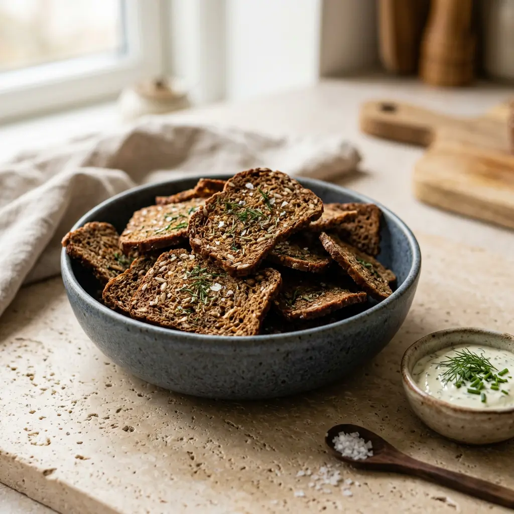 Photo de Chips de pain de seigle à l'air fryer préparé à l'air fryer