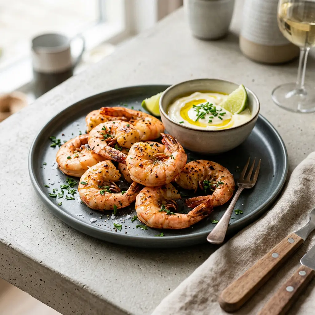Photo de Crevettes géantes à l'air fryer préparé à l'air fryer