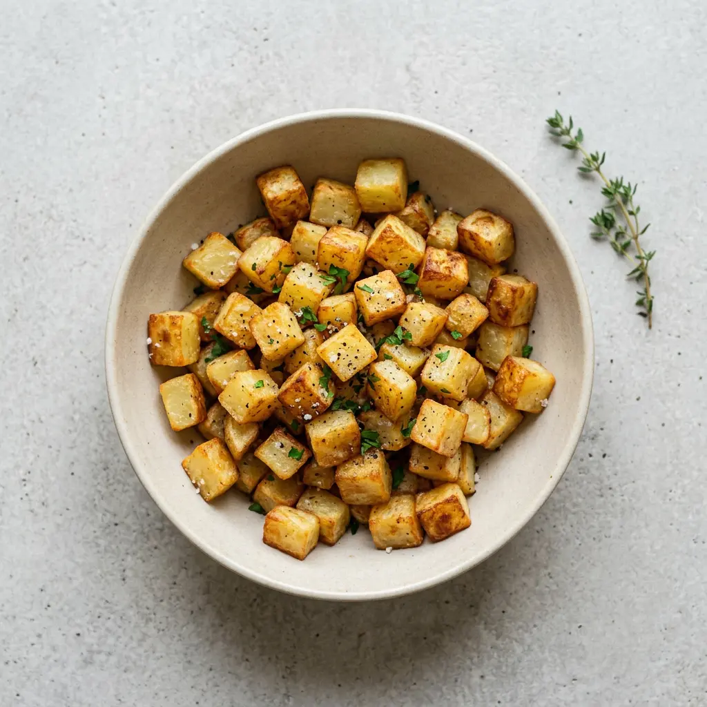 Photo de Dés de pommes de terre à l'air fryer préparé à l'air fryer