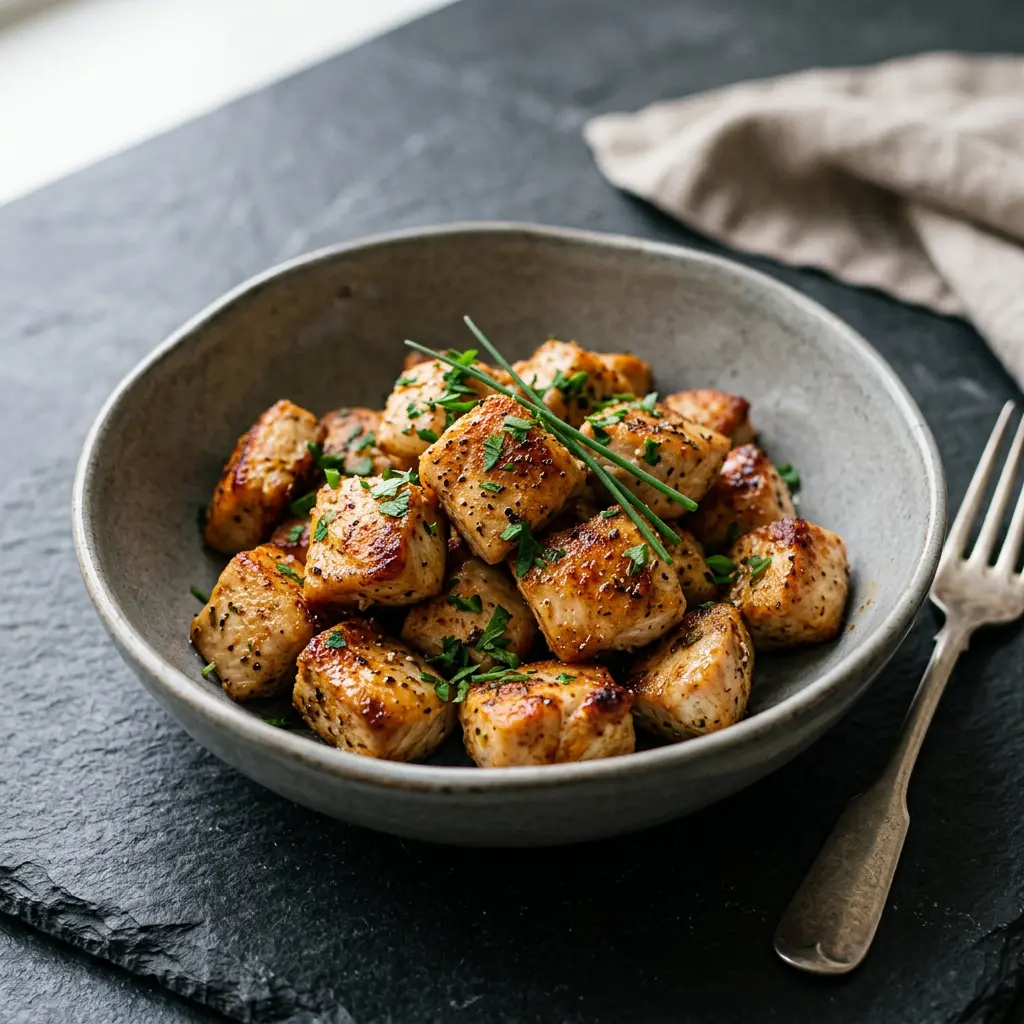 Photo de Dés de poulet à l'air fryer préparé à l'air fryer