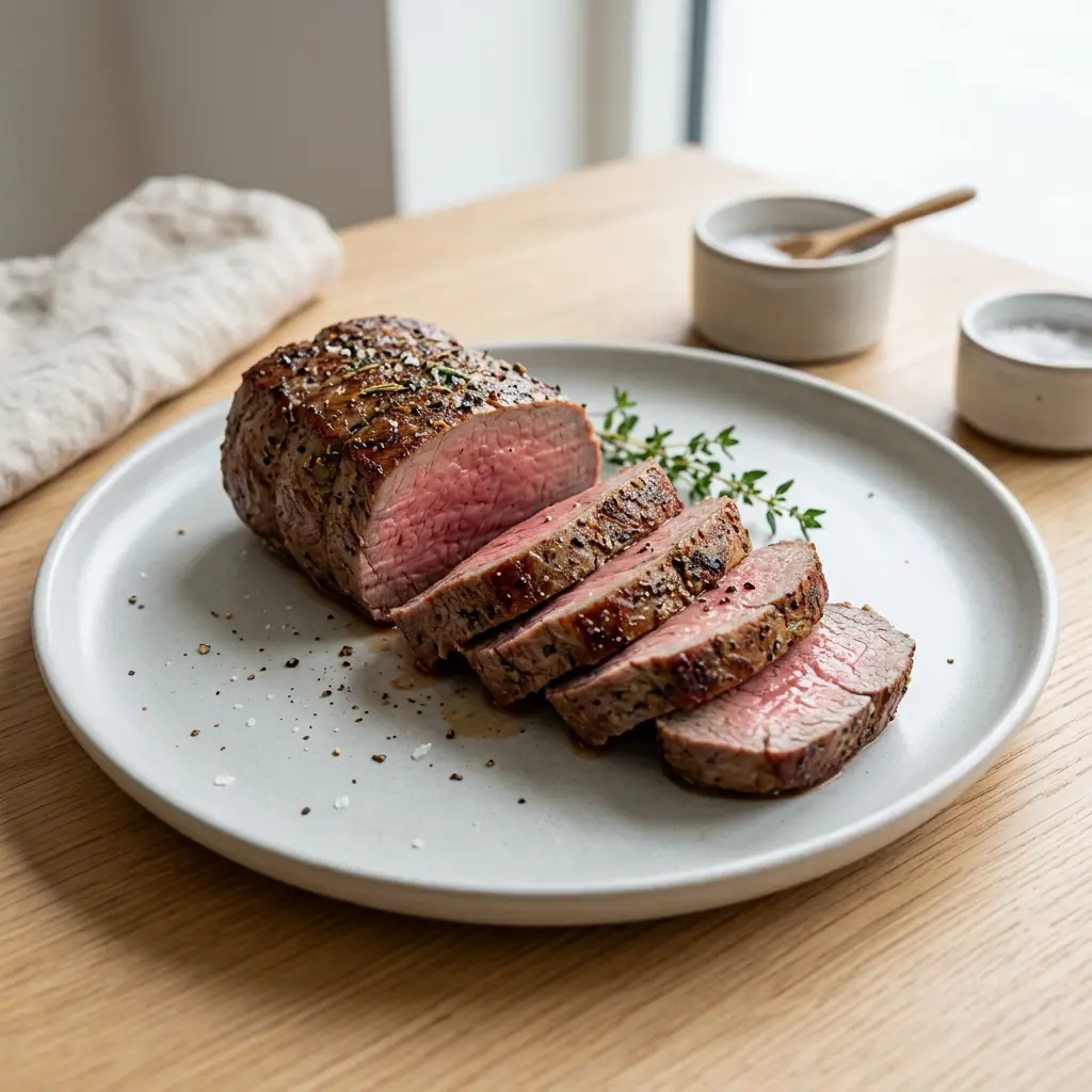 Photo de Filet de bœuf à l'air fryer préparé à l'air fryer