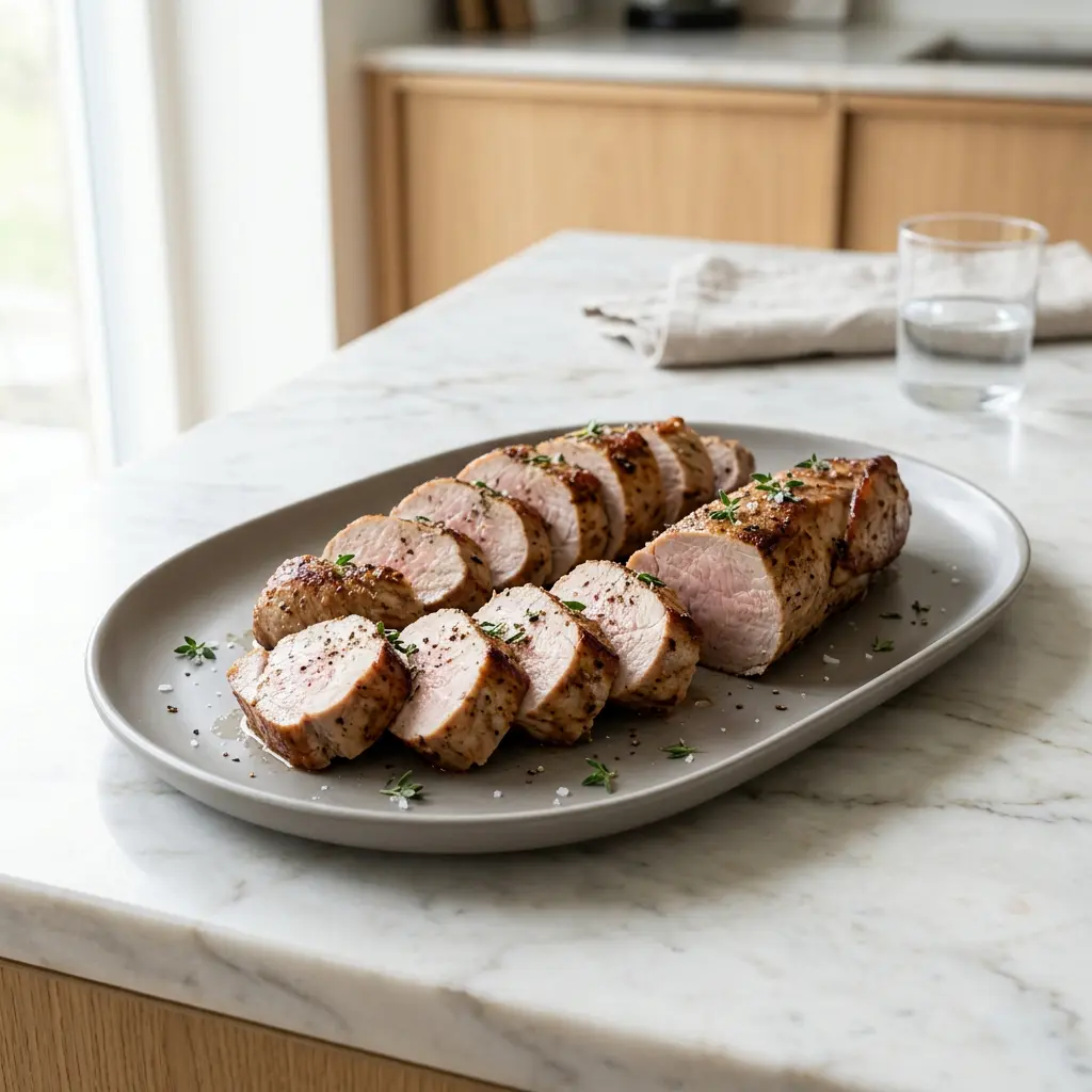 Photo de Filet mignon de porc à l'air fryer préparé à l'air fryer