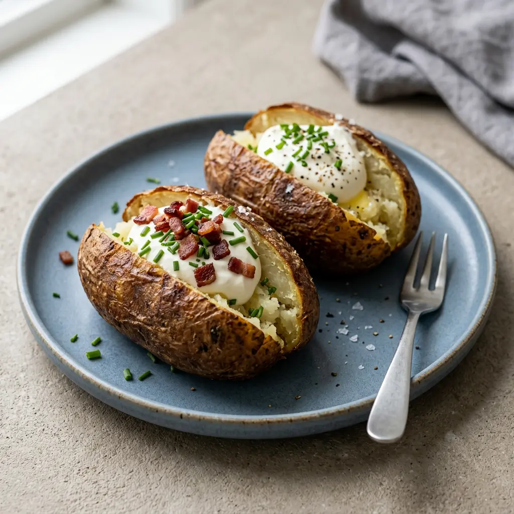 Photo de Grosses pommes de terre à cuire à l'air fryer préparé à l'air fryer