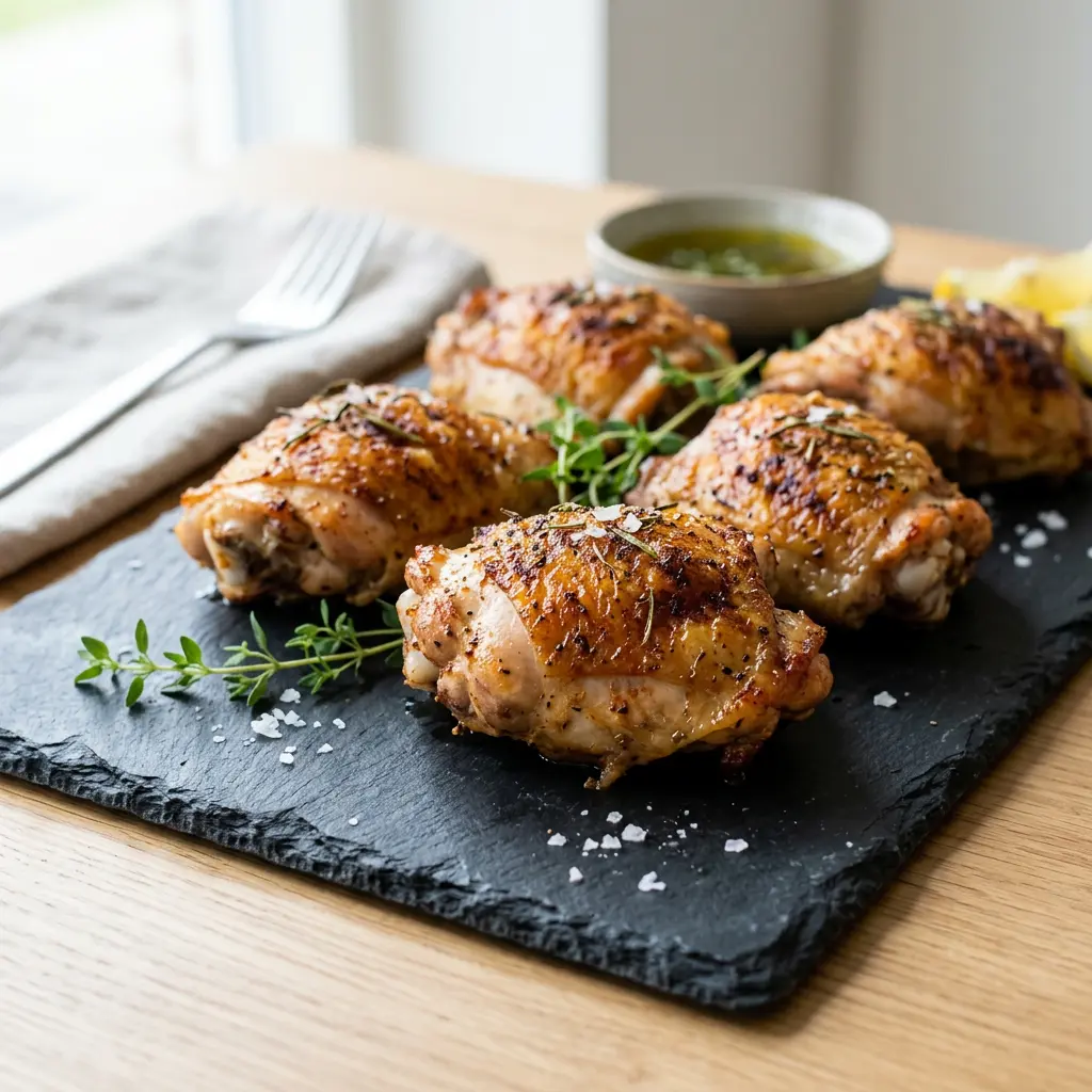 Photo de Hauts de cuisse de poulet à l'air fryer préparé à l'air fryer