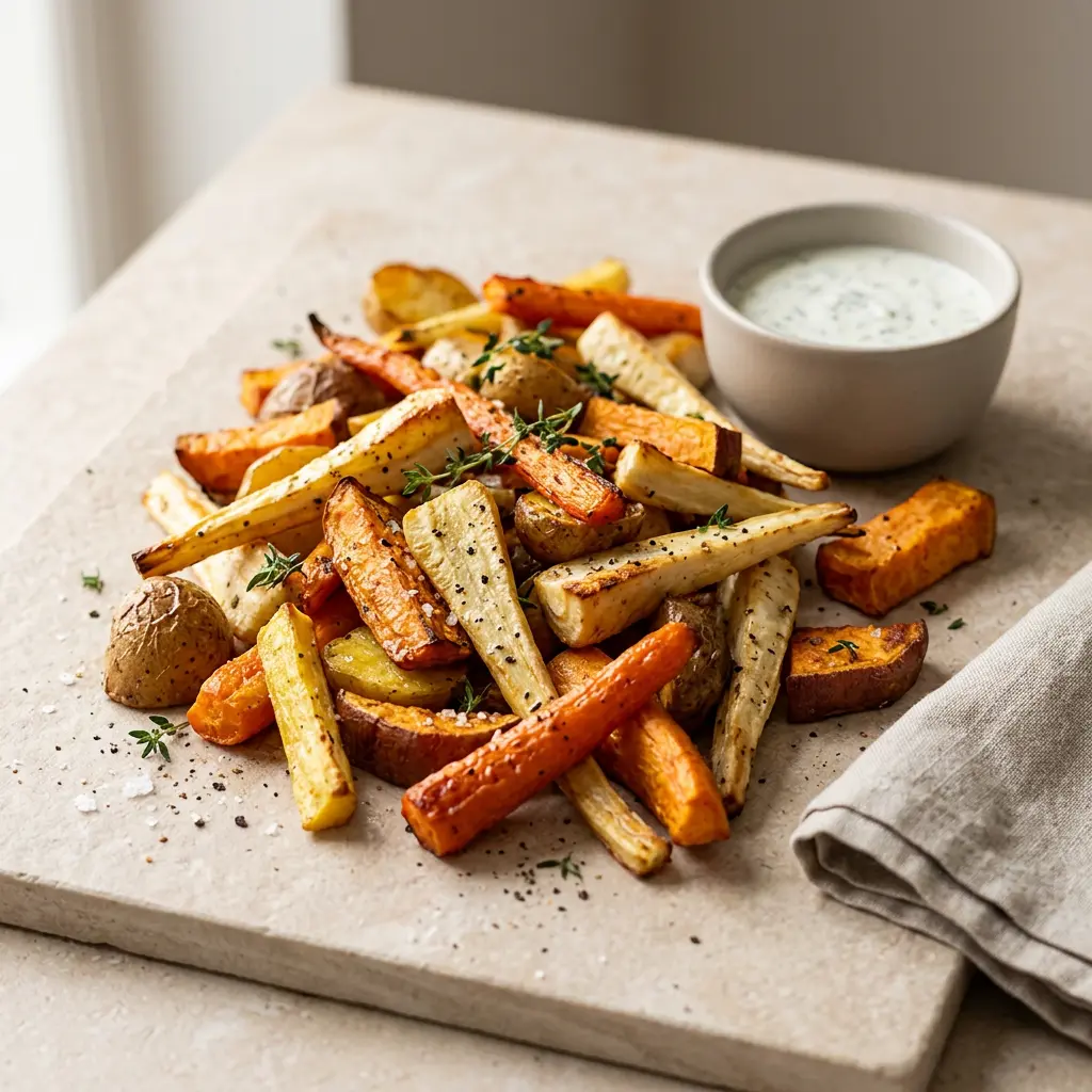Photo de Légumes-racines à l'air fryer préparé à l'air fryer