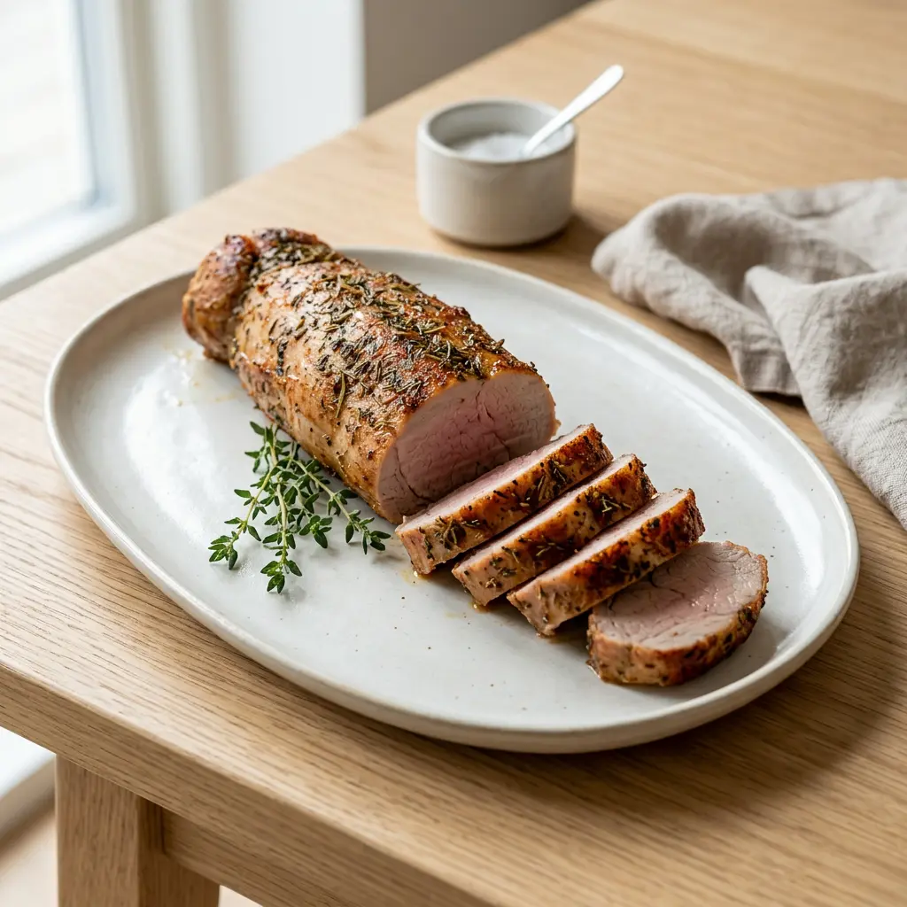 Photo de Longe de porc à l'air fryer préparé à l'air fryer
