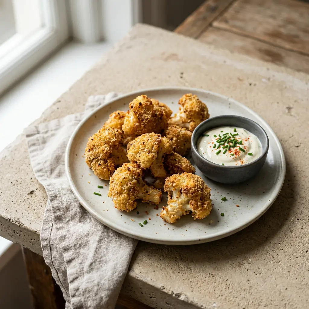 Photo de Nuggets de chou-fleur à l'air fryer préparé à l'air fryer