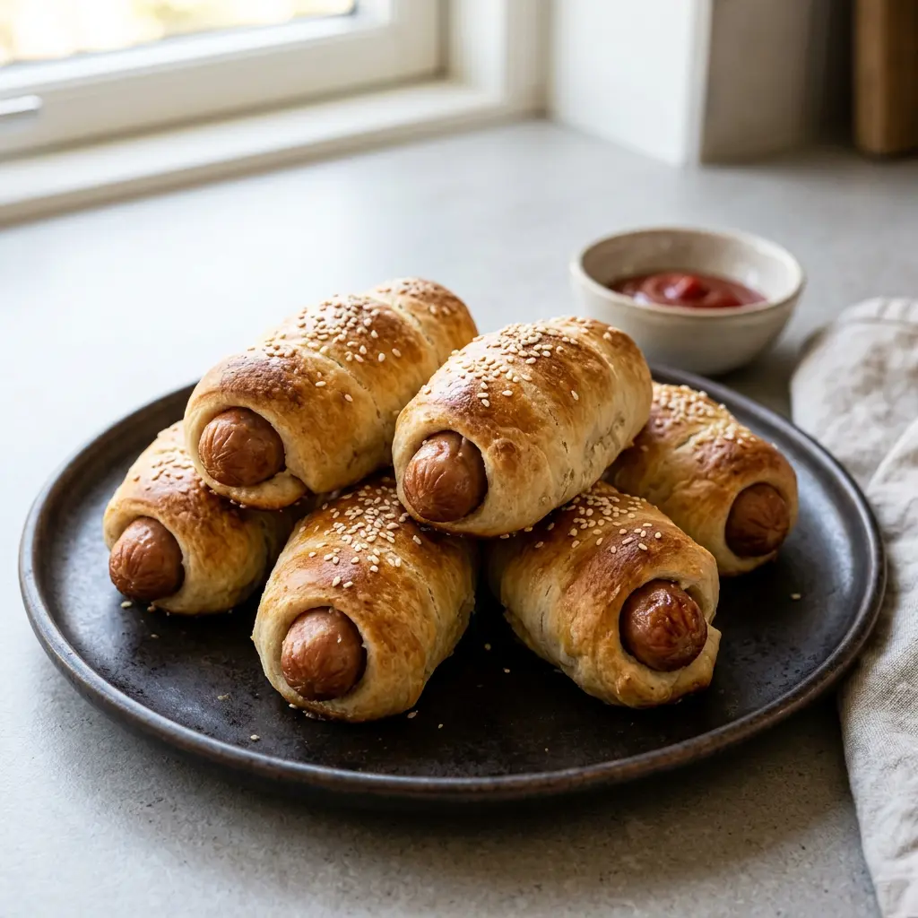 Photo de Petits pains danois à la saucisse à l'air fryer préparé à l'air fryer