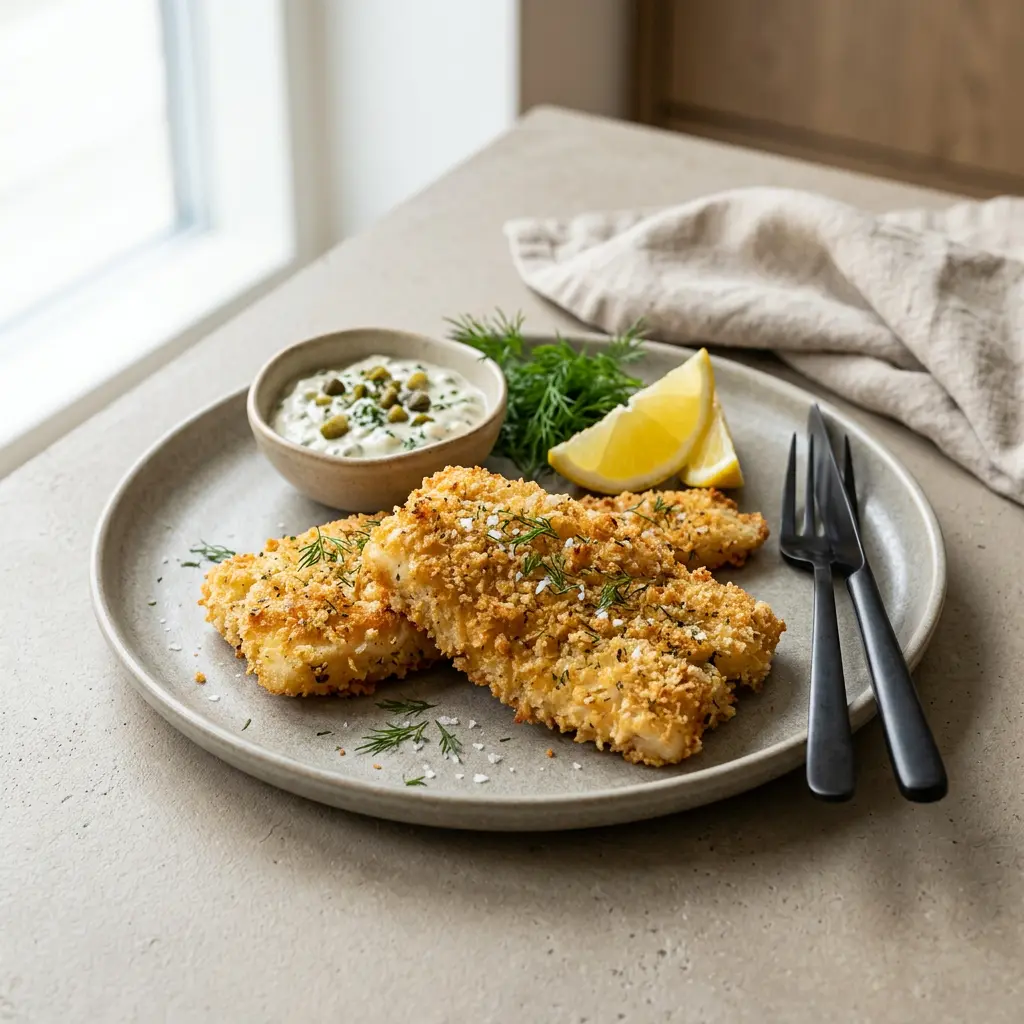 Photo de Poisson pané à l'air fryer préparé à l'air fryer