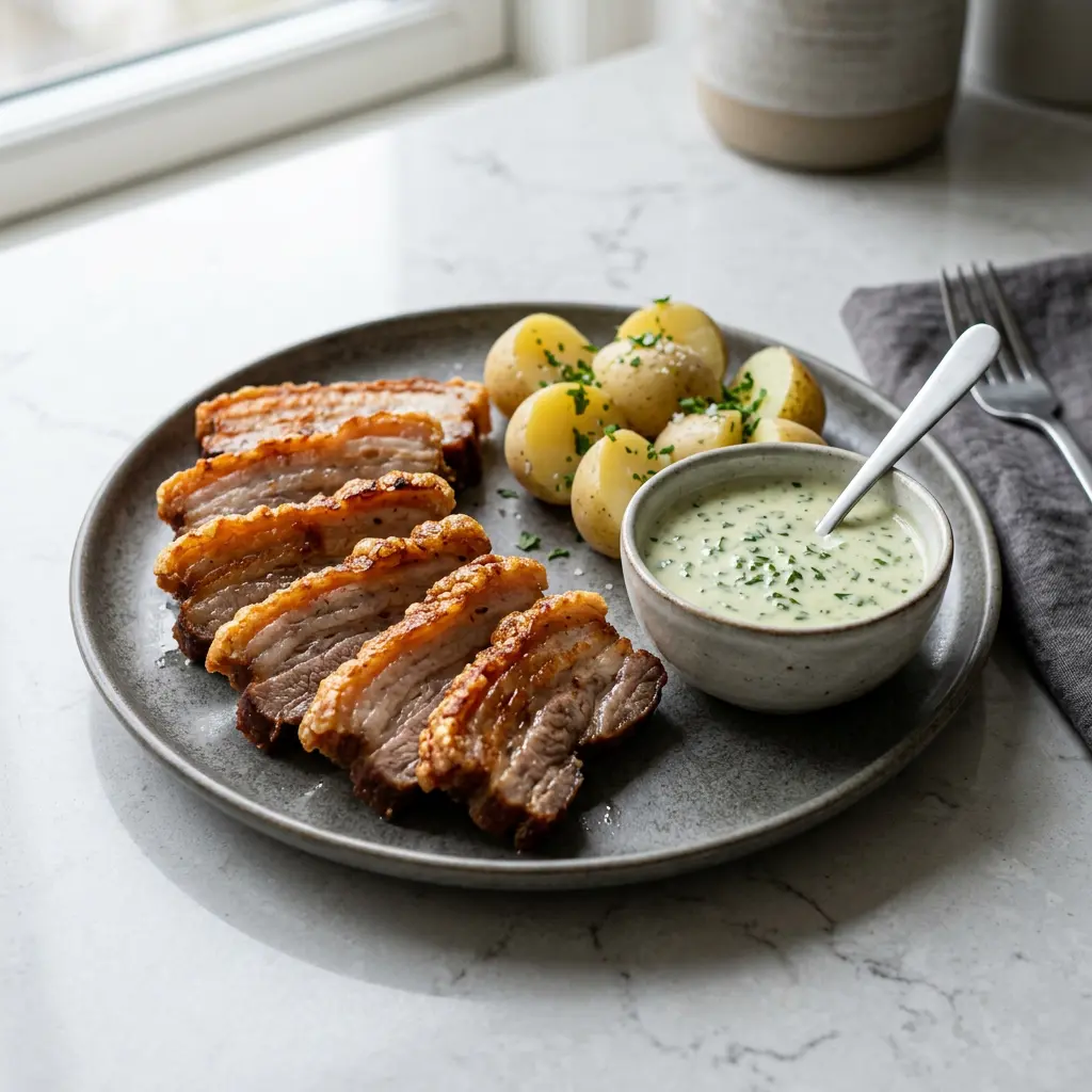 Photo de Poitrine de porc croustillante à l'air fryer préparé à l'air fryer