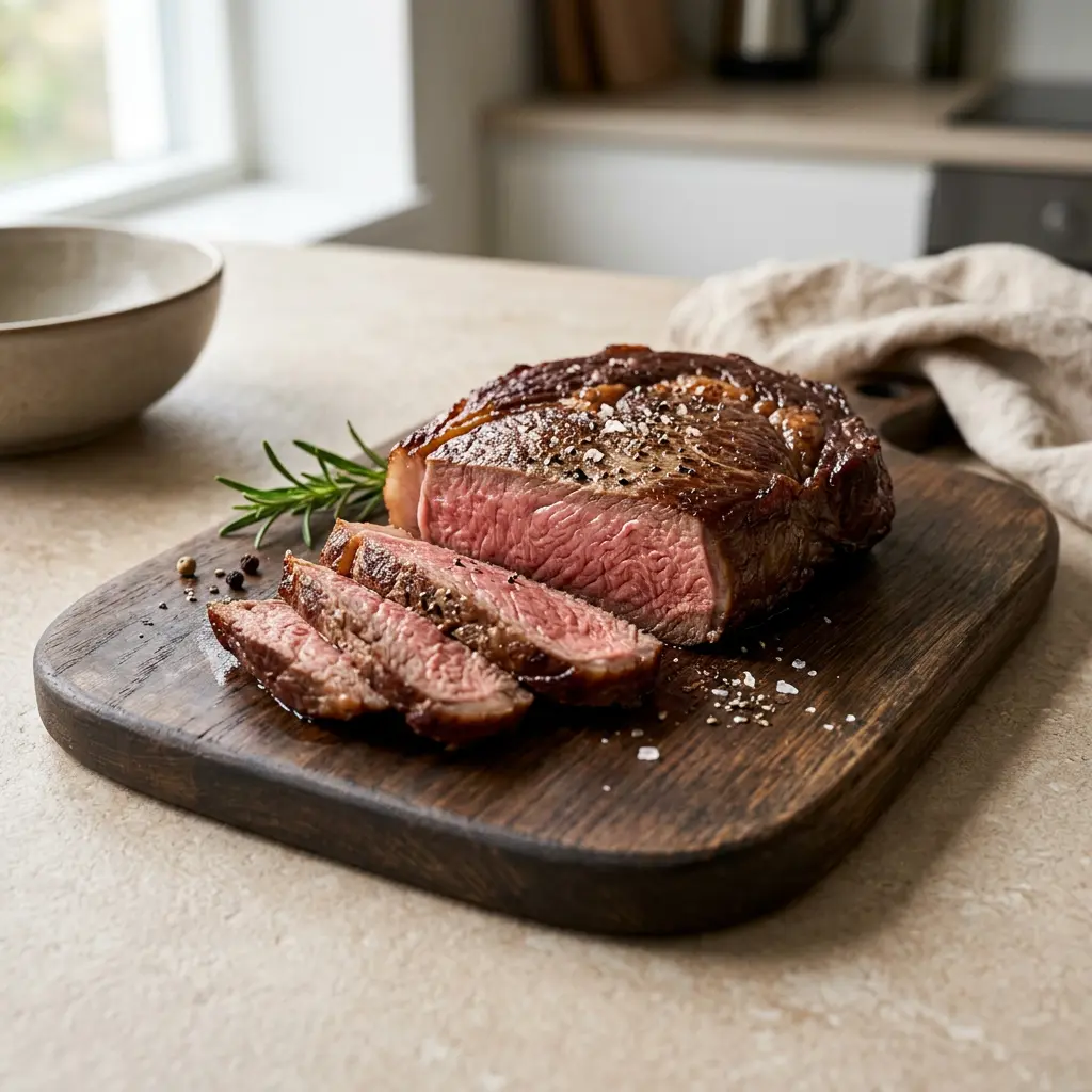 Photo de Steak de bœuf à l'air fryer préparé à l'air fryer