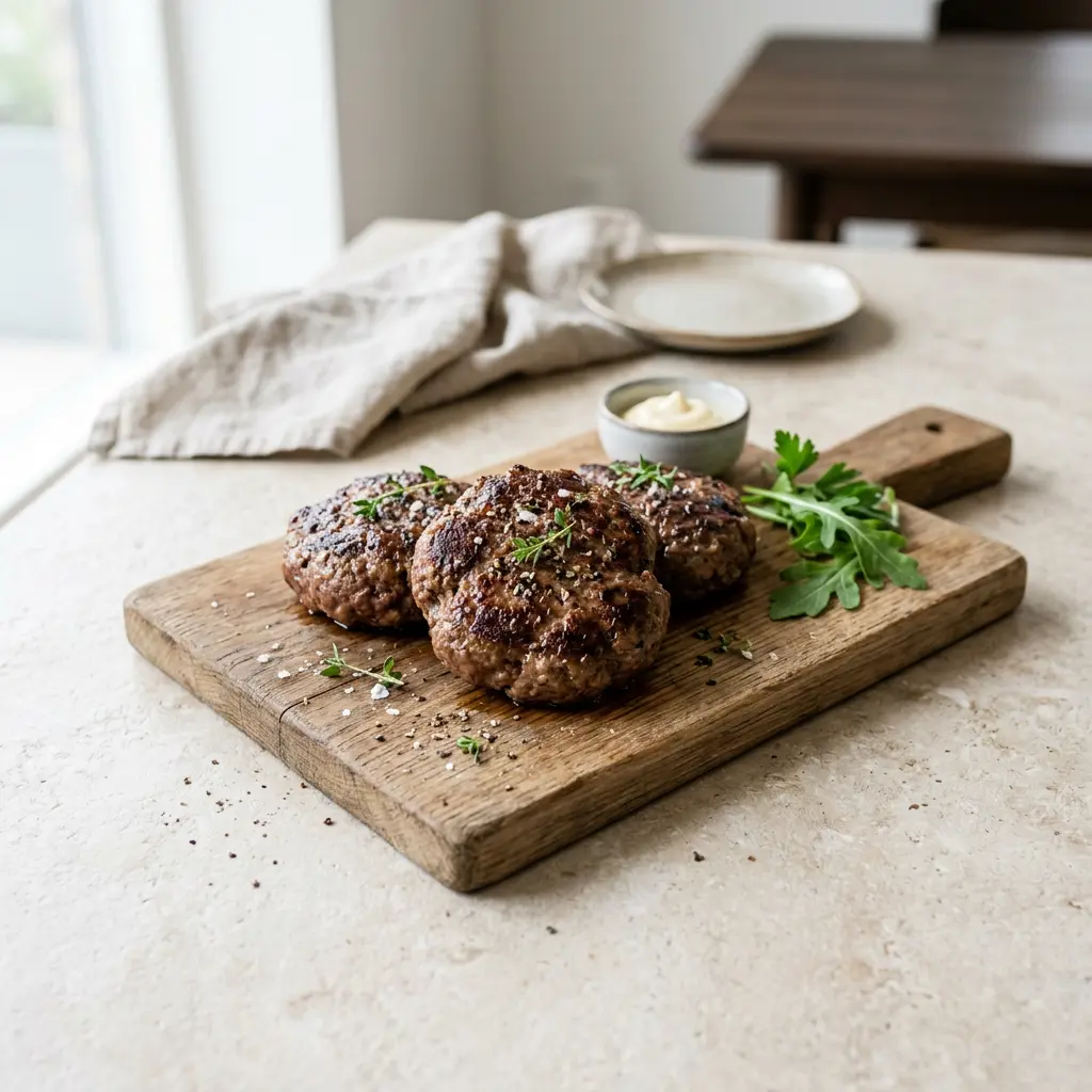 Photo de Steaks pour burgers à l'air fryer préparé à l'air fryer